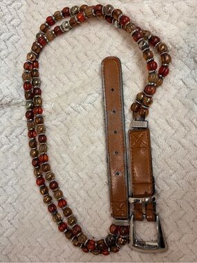 Vtg 90s Compagnie Internationale EXPRESS Beaded Leather Belt L Boho Festival